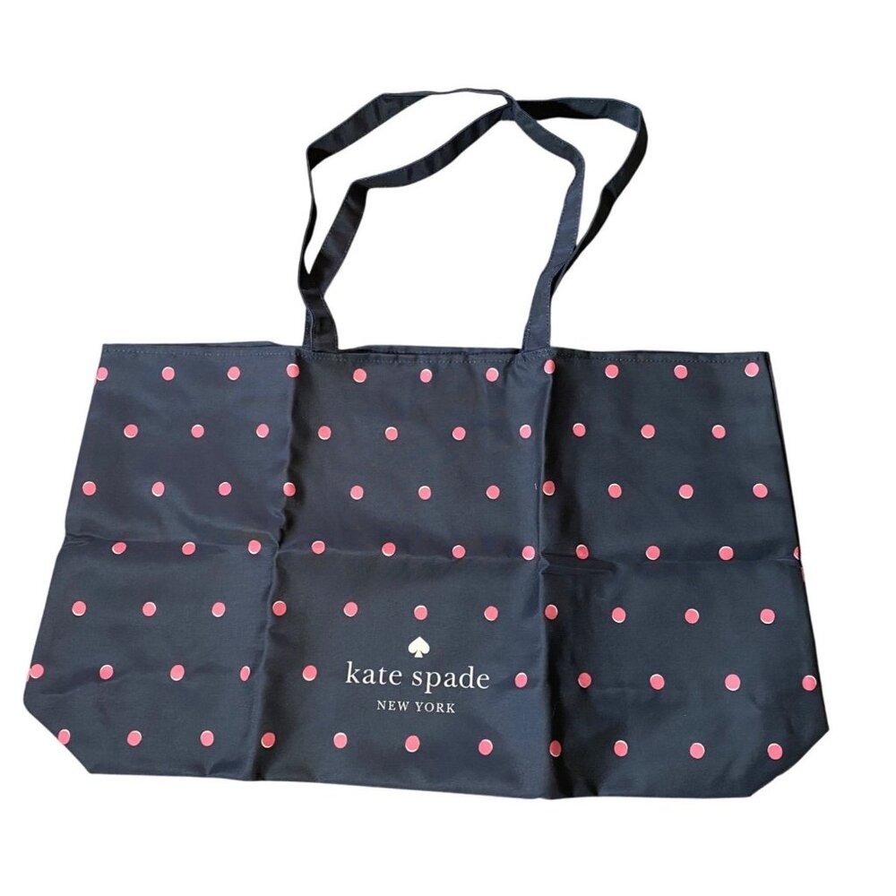Kate Spade Extra Large Reusable Shopping Tote Bag Black Pink Polka Dot